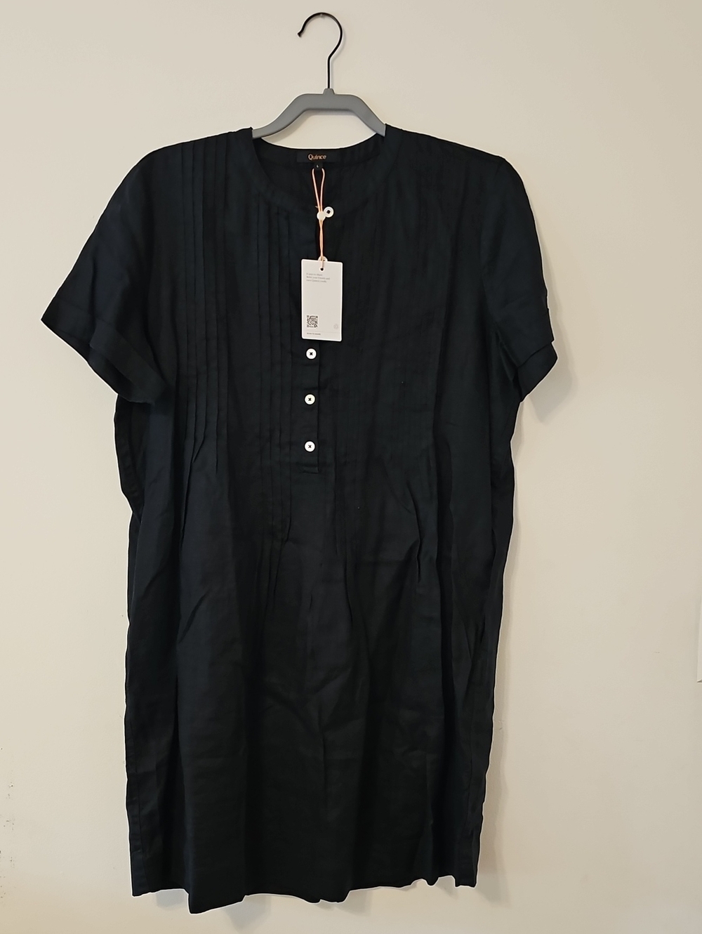 Quince Black Short-Sleeve Button-Front Tunic Dress NWT